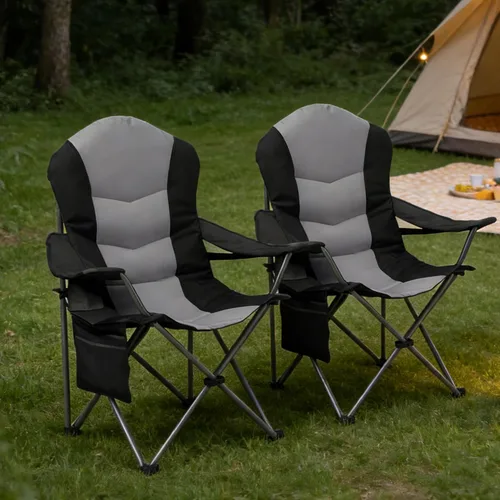 Miniatura 20 de Silla de Camping Sobredimensionada de Alta Resistencia - Silla Plegable Portátil, Portavasos y Estuche para Teléfono Impermeable para Adultos, negro