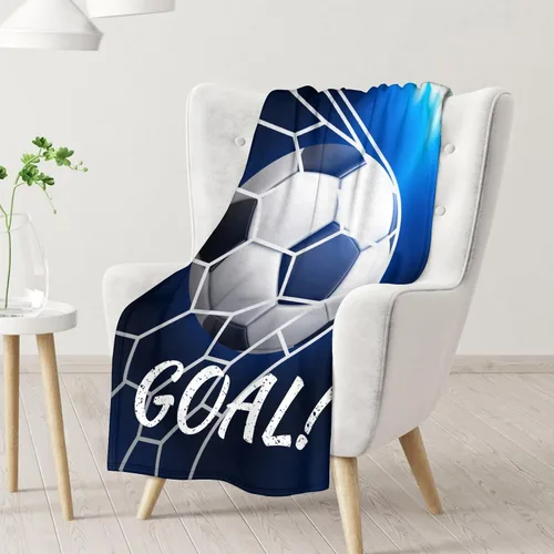 Miniatura 2 de Manta de fútbol para niños y niñas, tamaño regazo de 30 x 40 pulgadas, manta suave y acogedora, regalo para equipo de fútbol, manta deportiva azul