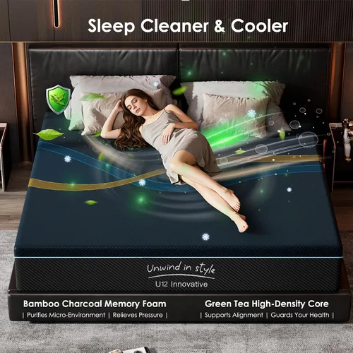 Miniatura 3 de sogesfurniture Colchón de tamaño individual, colchón de espuma viscoelástica de gel de carbón de bambú de 10 pulgadas para un sueño cómodo y un