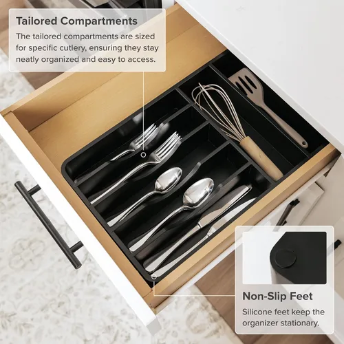 Miniatura 6 de Organizador de cubiertos KitchenEdge - Organizador para cubertería, cubiertos, y utensilios para cajones de cocina, ancho fijo de 10.5”, 7