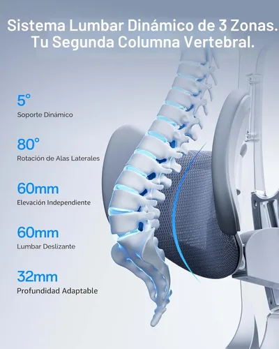 Miniatura 3 de Hbada E3 Pro 2026 Edition Silla de oficina ergonómica, silla de escritorio de malla con soporte lumbar flotante de 3 zonas, reposacabezas 4D Gris