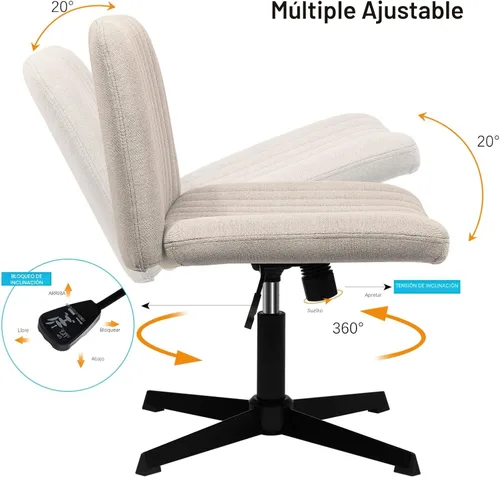 Miniatura 7 de PUKAMI Silla Criss Cross, Silla de Escritorio de Oficina Cómoda con Patas Cruzadas Sin Ruedas, Tela Moderna Giratoria Altura Ajustable Respaldo
