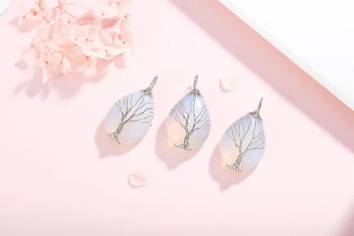 Miniatura 3 de MAIBAOTA Healing Crystal Stone Necklace Life of Wire Wrapped Teardrop Crystals Pendant Necklaces Natural Reiki Quartz Gemstone Jewelry for Women