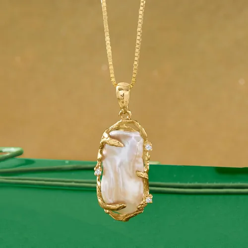 Miniatura 3 de Ross-Simons Colgante de perlas barrocas cultivadas de 0.315x0.787 in en oro amarillo de 14 quilates, Perla, No es una piedra preciosa Diamante