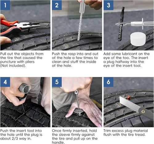 Miniatura 5 de PINKJOY Juego de 2 kits de tapones para neumáticos con tapones, 36 piezas para reparación de pinchaduras de neumáticos planos de coche, motocicleta