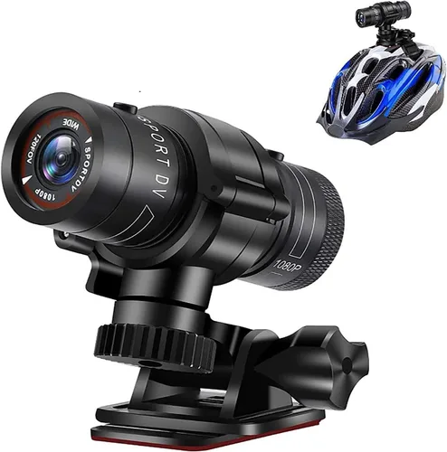 Cámara de casco de motocicleta 1080P, 120 cámara de acción deportiva gran angular, micrófono integrado con soporte y correa para casco