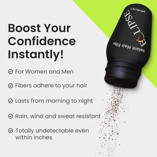 Miniatura 3 de ECLIPSE - Fibras de cabello negras para adelgazar el cabello para mujeres y hombres para ocultar la pérdida de cabello en 15 segundos, 100% fibras