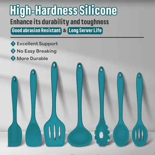 Miniatura 2 de E-far - Juego de utensilios de cocina de silicona, 7 piezas, color azul, resistentes al calor, herramientas antiadherentes, espátula, cucharón