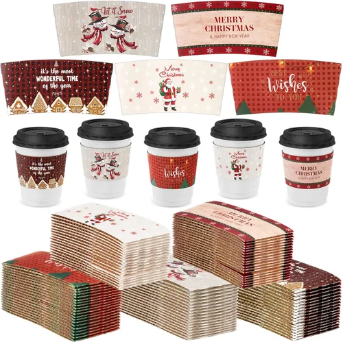 Miniatura 13 de Remerry Paquete de 125 fundas de papel desechables para tazas de café de invierno, Navidad, Papá Noel, té, chocolate caliente, cacao, para tazas