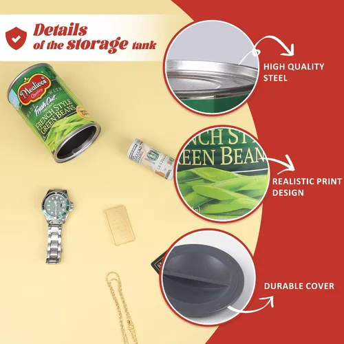 Miniatura 3 de Caja de seguridad falsa con forma de lata, perfecta para ocultar almacenamiento, llave, efectivo, joyas, tarjeta (1- Estilo francés de judías verdes)