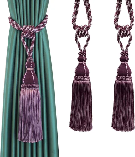 Miniatura 10 de BEL AVENIR Paquete de 2 alzapaños de cortina con borlas, grandes hechos a mano, cuerda para el hogar, oficina, hotel, elegante decorativo (beige)