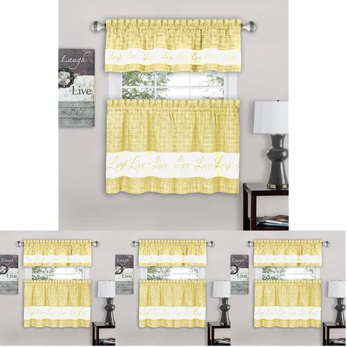 Miniatura 16 de Juego de cortinas con cenefa y volante para ventana - 58 pulgadas de ancho, 36 pulgadas de largo - Vive, Ama, Rie (Amarillo) - Cortinas de filtrado