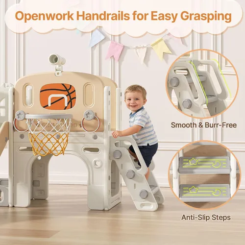 Miniatura 2 de BIERUM - Tobogán para niños pequeños 9 en 1, tobogán para bebés de 1 a 3 años con juego de anillos, aro de baloncesto y telescopio, juego de parque