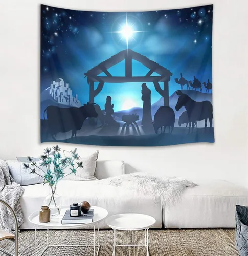 Miniatura 3 de HVEST Tapiz de cielo estrellado de Jesús, tapiz de belén, Jesucristo, nacido en el pesebre, para colgar en la pared, creyentes cristianos, hombres