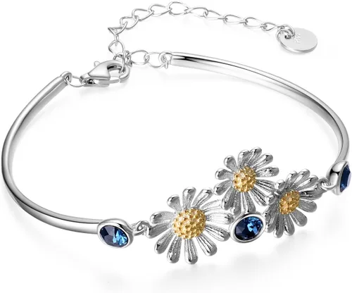 Miniatura 2 de YAFEINI Pulsera de plata de ley 925 con margaritas y flores para mujer, regalos de joyería, Plata Esterlina