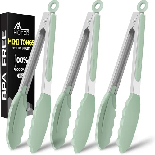 Miniatura 12 de Hotec Pinzas de cocina de silicona para cocinar, pinzas pequeñas de 7 pulgadas con puntas de silicona, juego de 3 (azul)