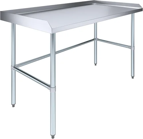 Miniatura 9 de AmGood Mesa de trabajo comercial con base abierta con salpicaduras y salpicaduras laterales, mesa de preparación de acero inoxidable para cocina