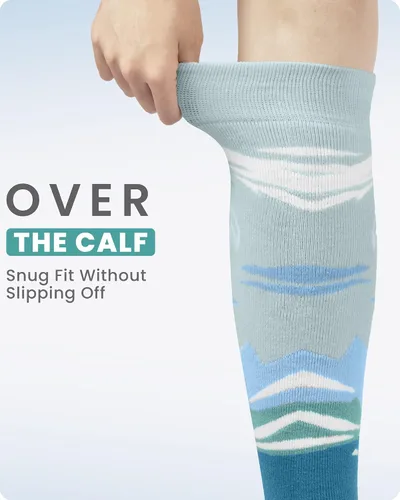 Miniatura 4 de OutdoorMaster Calcetines de esquí, paquete de 2 pares de calcetines térmicos para esquí y snowboard para mujer, puño antideslizante sobre