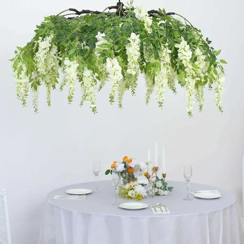 Miniatura 9 de Efavormart 140 cm Crema Artificial de Seda Glicinia Vid Colgante Dosel Redondo, Guirnalda de Flor Candelabro con Ramas Intercambiables