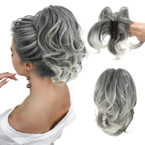 Miniatura 24 de CJL HAIR - Extensiones de cabello con pinza de garra para cola de caballo corta, trenza desordenada, sintéticas, maleables, para mujeres, cabello