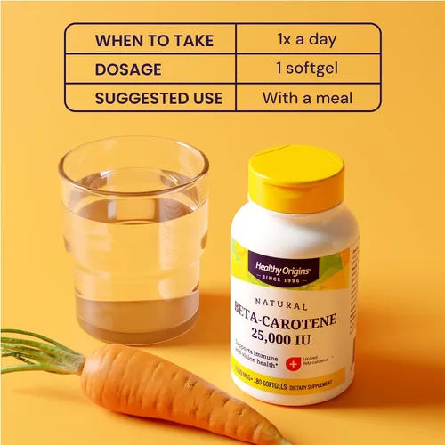 Miniatura 5 de Healthy Origins Betacaroteno 25,000 UI (7,500 mcg), suplemento de provitamina A para antioxidante, ojo e inmunitario, 180 cápsulas blandas
