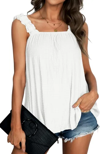 Miniatura 2 de WIHOLL Camisetas sin mangas para mujer, cuello cuadrado, ajuste holgado, lindas camisetas de verano