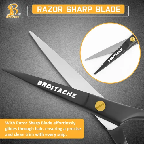 Miniatura 2 de Tijeras profesionales para barba y bigote de 5 pulgadas, tijeras de acero alemán para barba vienen con peine para bigote, peine para barba y bolsa