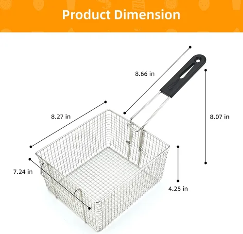 Miniatura 5 de Cesta para freidora eléctrica para freír alimentos, con mango de goma, 7.2 x 8.3 x 4.3 pulgadas, construcción resistente, adecuada para freír pollo