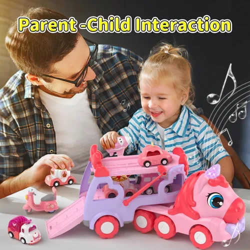 Miniatura 7 de newcrave Camión transportador 7 en 1 de juguetes para niñas de 1, 2, 3 años, regalos de cumpleaños, juguetes de princesa para niños pequeños de 1 a