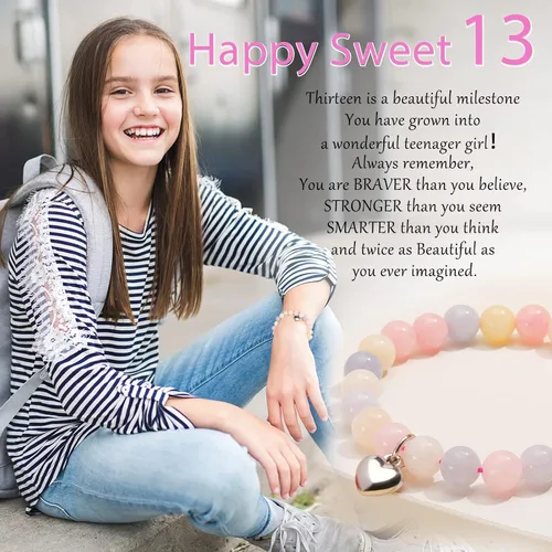 Miniatura 2 de 13-60 Birthday Gifts for Women Girls, Natural Stone Bracelet for Women, 13 16 21 40 50 Year old Gifts for Daughter Mom Gradma