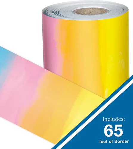 Miniatura 2 de Carson Dellosa Creatively Inspired Bordes para tablón de anuncios de acuarela arcoíris de 65 pies, 1 rollo de ribete colorido para pizarra blanca