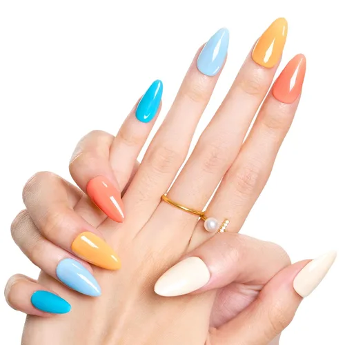 Miniatura 9 de WOOYAS - Uñas postizas cortas a presión, color nude brillante, uñas postizas de otoño de ataúd mediano, juego de 24 uñas postizas reutilizables