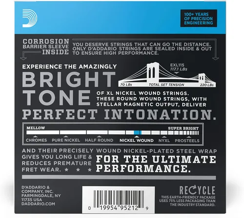 Miniatura 2 de D'Addario XL EXL115-10P - Cuerdas de níquel para guitarra eléctrica de 6 cuerdas, entonación perfecta, sensación consistente, durabilidad fiable
