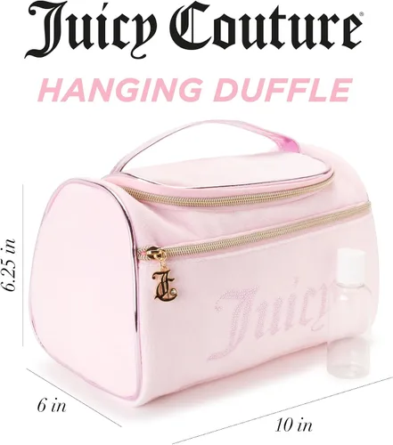 Miniatura 2 de Juicy Couture Bolsa de Maquillaje Organizador de Cosméticos Esenciales de Viaje Colgante Duffel de Terciopelo con Strass, Rosa
