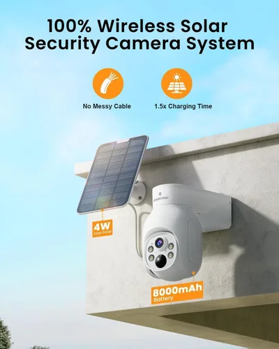 Miniatura 2 de Sistema de cámara de seguridad inalámbrica Camcamp, kit de cámara de seguridad PTZ de 6 cámaras con energía solar, HDD de 500GB, NVR de 4MP, fácil
