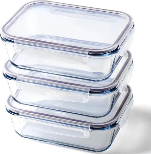 Contenedores grandes de vidrio para almacenamiento de alimentos con tapas, juego de 3 unidades, 52 onzas, 6.4 tazas, recipientes de almacenamiento