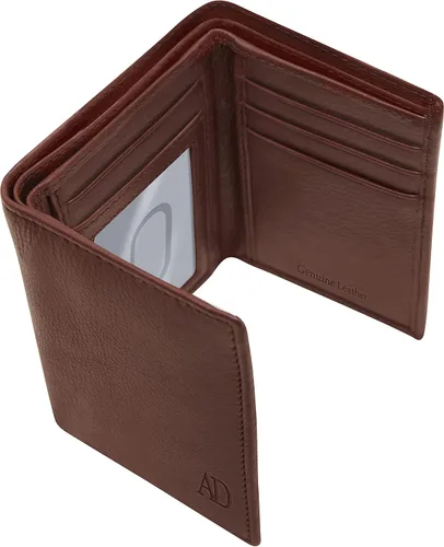 Miniatura 18 de Billetera de triple pliegue con RFID, cuero genuino, delgado, con ventana de identificación, bolsillo frontal, regalo para hombre
