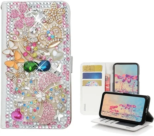 Miniatura 5 de Bling Wallet - Funda para teléfono compatible con Nokia G100, elegante, 3D hecha a mano, atrapasueños con colgante de perlas, soporte magnético