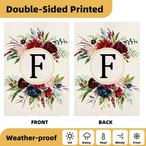 Miniatura 4 de Banderas de jardín con monograma de letra F, bandera de jardín de verano de 12 x 18 pulgadas, banderas florales de doble cara para patio, bandera