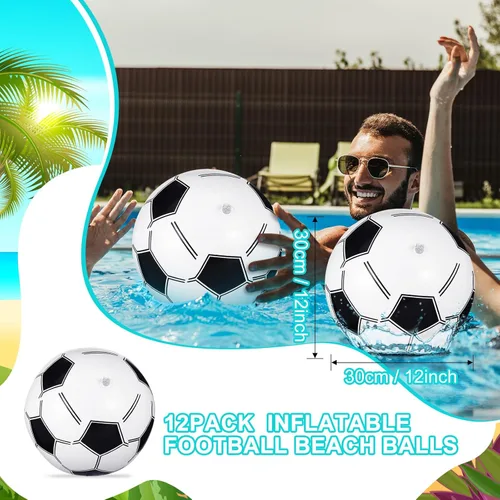 Miniatura 3 de Chivao Paquete de 12 pelotas de playa inflables de fútbol de 16 pulgadas, juguetes gigantes para piscina, juguetes de piscina para verano