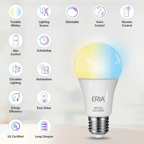 Miniatura 2 de ERIA Bombillas inteligentes, A19 ZigBee, blanco sintonizable de 800 lúmenes, funciona con Hue*, SmartThings, HA, Amazon Echo (4.ª generación)