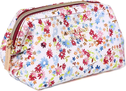 Miniatura 10 de Angelina's Palace Bolsa de maquillaje de viaje impermeable de cuero vegano, organizador de artículos de tocador oriental estilo retro, bolsa de Negro