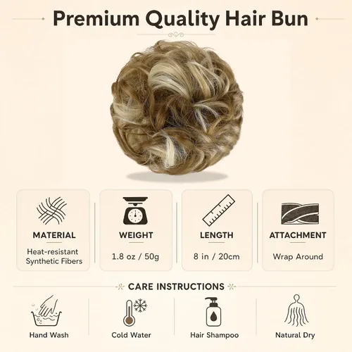 Miniatura 2 de Moño desordenado grande y desordenado, moño ondulado, rizado, coleteros gruesos, extensiones de cabello para mujeres y niñas, color marrón jengibre