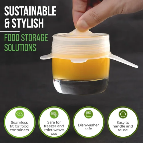 Miniatura 7 de Tapas elásticas reutilizables de silicona para almacenamiento de alimentos en refrigerador - Cubiertas elásticas resistentes al calor para tazones