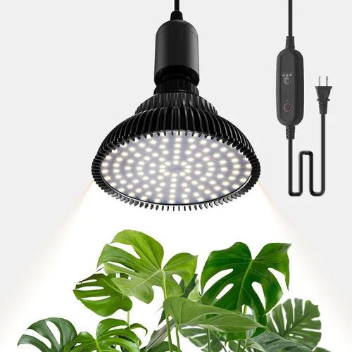 Luces colgantes de cultivo para plantas de interior, 25 W 5000 K, bombillas LED de cultivo colgantes con temporizador, luz de planta colgante de