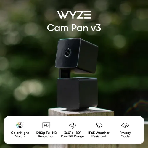 WYZE Cam Pan v3 IP65 1080P 360° Pan/Tilt/Zoom WiFi Cámara de seguridad inteligente para el hogar, seguimiento de movimiento para bebé/mascota, Negro