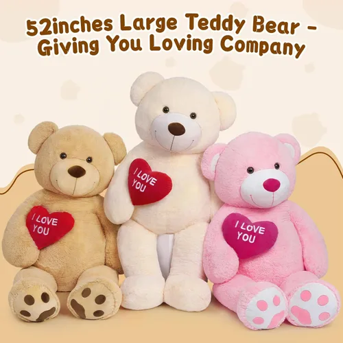 Miniatura 4 de MaoGoLan Oso de peluche gigante de 52" Oso de peluche - Te amo Corazón rojo Oso de peluche grande para regalo de San Valentín, aniversario, larga