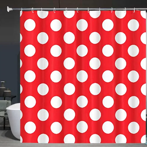 Miniatura 3 de Juego de cortinas de ducha con diseño de lunares, color rojo y blanco 22