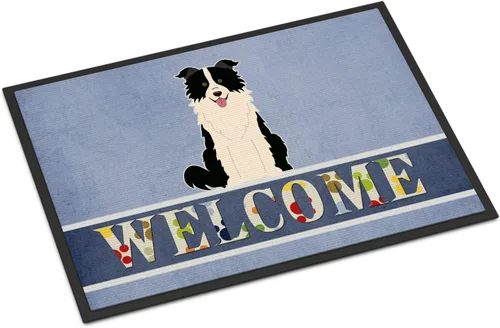 Caroline's Treasures BB5699MAT Border Collie - Tapete de bienvenida negro y blanco de 18 x 27 pulgadas, tapete para puerta delantera, para