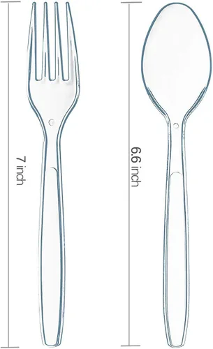 Miniatura 2 de Supernal 400 cubiertos de plástico transparente resistente, tenedores y cucharas de plástico desechables de cristal, incluye 200 tenedores y 400